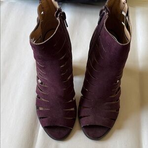 Brash Wine Open-Toe Strappy Heeled Booties